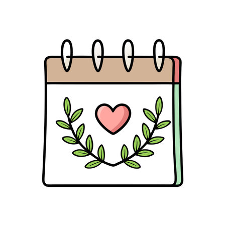 Calendar icon with heart and leaves, illustration for love events and celebrationsのイラスト素材