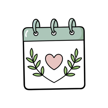 Cute calendar with a heart and decorative foliage for valentine or anniversary datesのイラスト素材