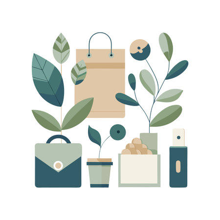Flat Illustration of Business and Ecology Items with Neutral Colors and Minimalist Styleのイラスト素材
