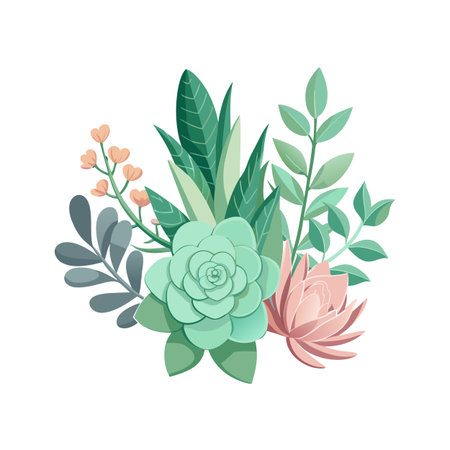 Elegant succulent and botanical arrangement on white background for design elementsのイラスト素材