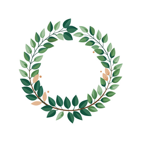Elegant leafy wreath illustration with muted tones, perfect for invitations and decorative designsのイラスト素材