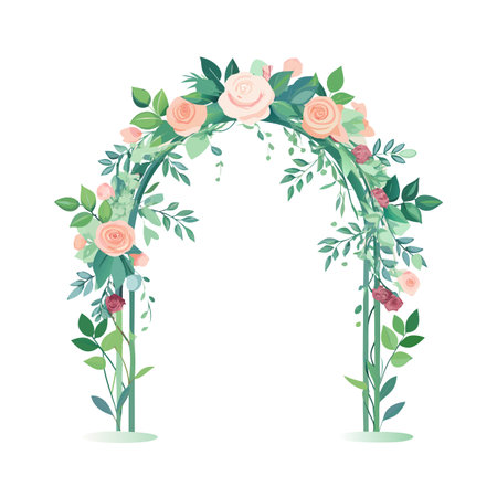 Elegant floral arch with peach roses and greenery for weddings and eventsのイラスト素材
