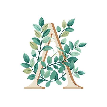 Elegant botanical letter A design with fresh green leaves for modern typographyのイラスト素材