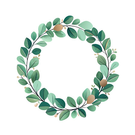 Eucalyptus Leaf Wreath: A Decorative Circle of Green Foliage and Tan Accents for Invitationsのイラスト素材