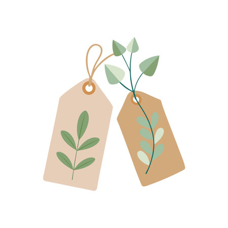 Elegant gift tag design with floral motifs in a minimalist style for brandingのイラスト素材