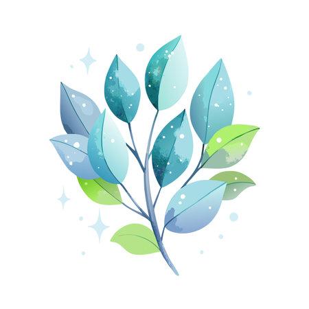 Watercolor Branch with Leaves in Blue and Green Tones for Spring Designのイラスト素材