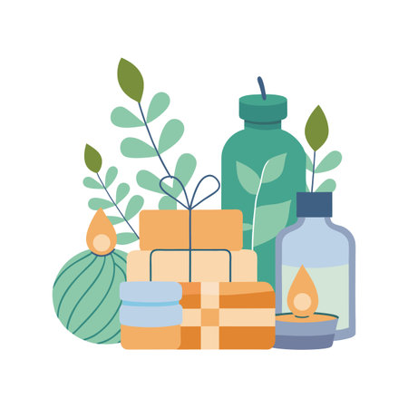 Spa and Wellness Still Life: Illustration of Relaxation Items with Pastel Paletteのイラスト素材