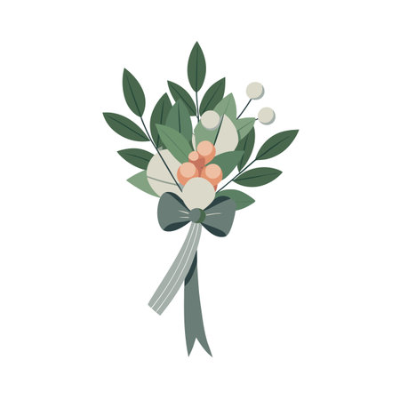 Elegant Flower Bouquet with Ribbon, Stylish Floral Design Element for Celebrations and Decorationsのイラスト素材