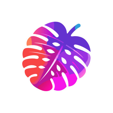 Colorful graphic illustration of a vibrant Monstera leaf against a plain white backgroundのイラスト素材