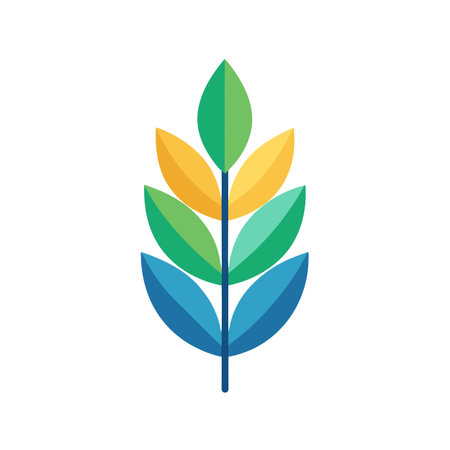 Stylized leaf branch illustration with gradient colors, isolated on white background for natural conceptsのイラスト素材