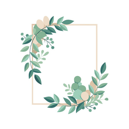 Botanical Frame with Green Leaves and Berries for Invitations and Design Elementsのイラスト素材
