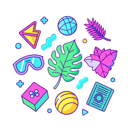 Bright and playful vector pattern of summer icons on a white background.のイラスト素材