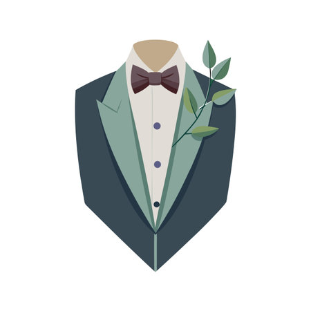 Elegant Tuxedo with Bowtie and Green Leaves for Formal Events and Celebrationsのイラスト素材
