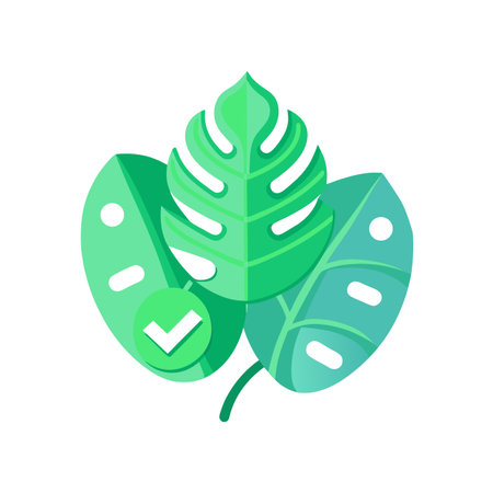 Green Monstera Leaves Flat Design Illustration with Checkmark Circle for Approval Conceptのイラスト素材