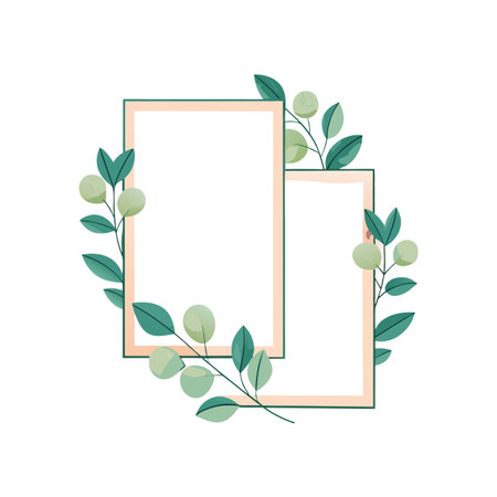 Botanical Frame Design with Green Leaves and Berries on White Backgroundのイラスト素材