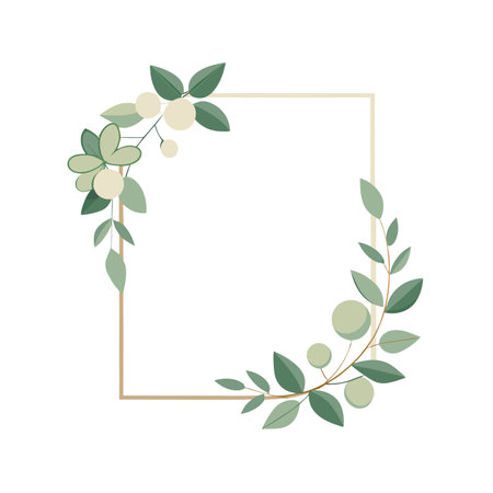 Elegant botanical frame with pastel green leaves and berries for wedding invitations or brandingのイラスト素材