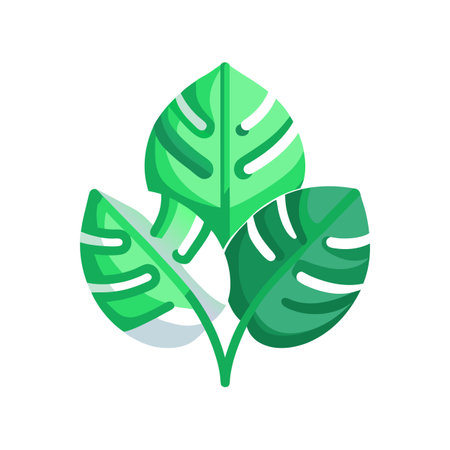 Stylized tropical leaves graphic design featuring shades of green on a white backgroundのイラスト素材