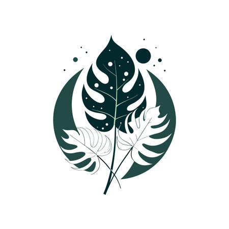 Elegant Monstera Leaf Graphic with Geometric Accents on a White Backgroundのイラスト素材