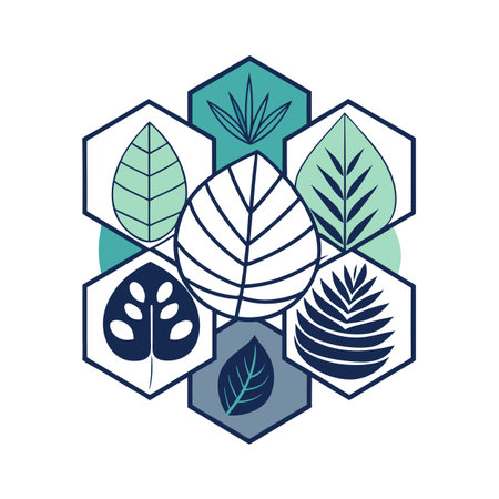 Flat design vector illustration of various leaf types in geometric shapes patternのイラスト素材
