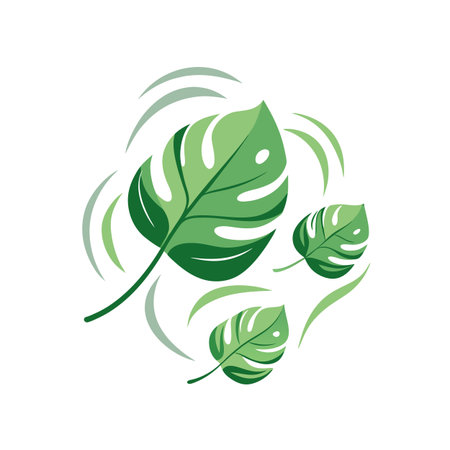 Tropical Monstera Leaves Graphic with Abstract Lines on White Backgroundのイラスト素材