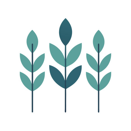 Minimalist Flat Design Illustration of Three Green Plants on a White Backgroundのイラスト素材