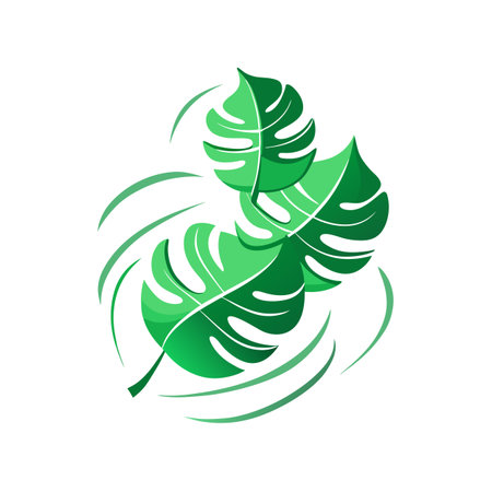 Stylized Monstera Leaf Cluster Graphic with Swirling Lines on White Background for Design Elementsのイラスト素材