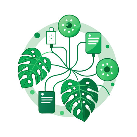 Green Technology and Nature: Interconnected Vector Illustration of Plants and Devicesのイラスト素材