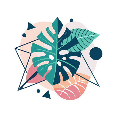 Geometric Tropical Leaves Composition on White Background for Modern Graphic Design Projectsのイラスト素材