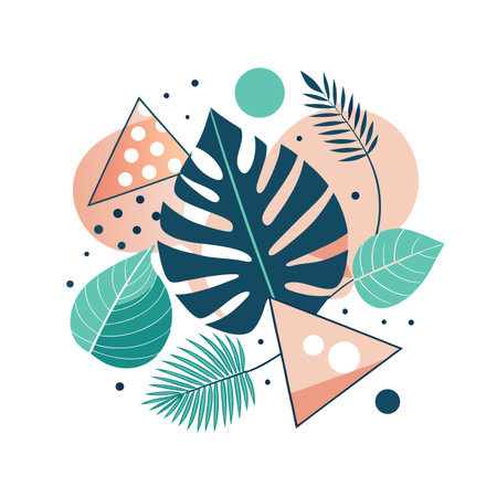 Geometric tropical leaves and shapes arrangement with flat design style on a white backgroundのイラスト素材