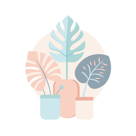 Minimalist Houseplant Arrangement with Pastel Colors and Flat Design Style, Suitable for Backgroundsのイラスト素材
