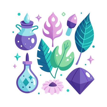 Colorful Floral and Potion Still Life in Flat Design Styleのイラスト素材