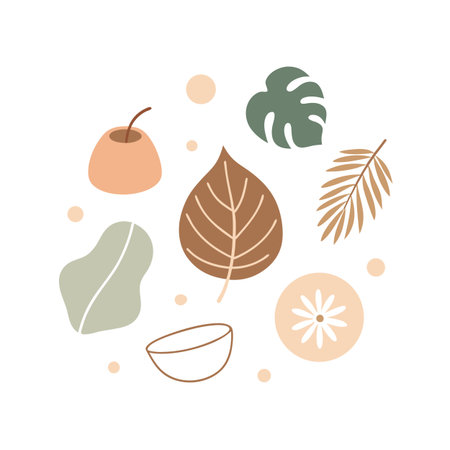 Abstract plant and floral art composition in earth tones, modern minimalist styleのイラスト素材