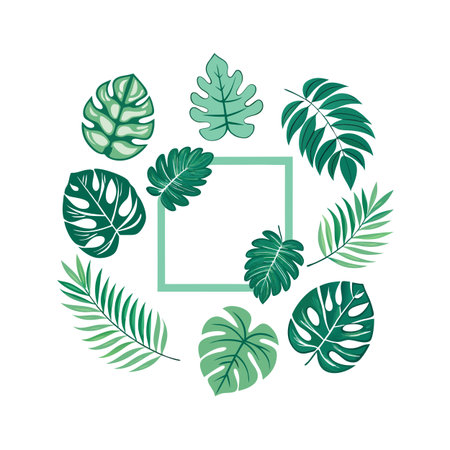 Botanical Frame with Tropical Leaves for Creative Design and Invitations on White Backgroundのイラスト素材