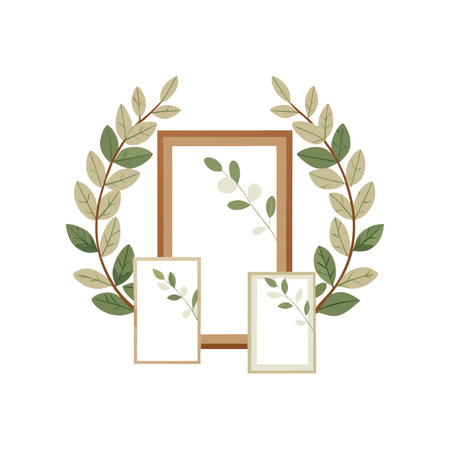 Botanical Frames with Foliage Wreath for Branding and Design Mockups in Neutral Colorsのイラスト素材