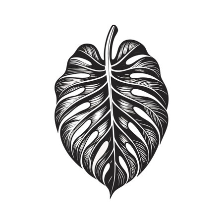 Monstera Leaf Vector Illustration: Elegant Botanical Design for Print and Digital Useのイラスト素材