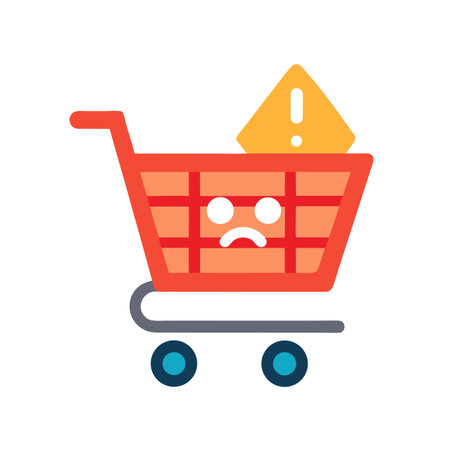Sad shopping cart with an exclamation mark symbolizes a problem with the orderのイラスト素材