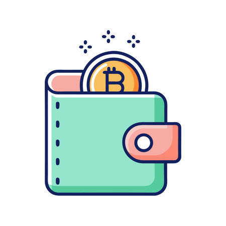 Crypto wallet containing a bitcoin represented in a modern and colorful cartoon style illustrationのイラスト素材