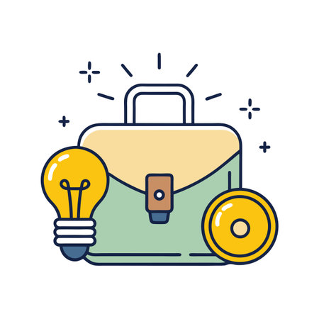 Briefcase, Lightbulb, Coin: Vector Illustration of Business Ideas and Financial Investment for Successのイラスト素材