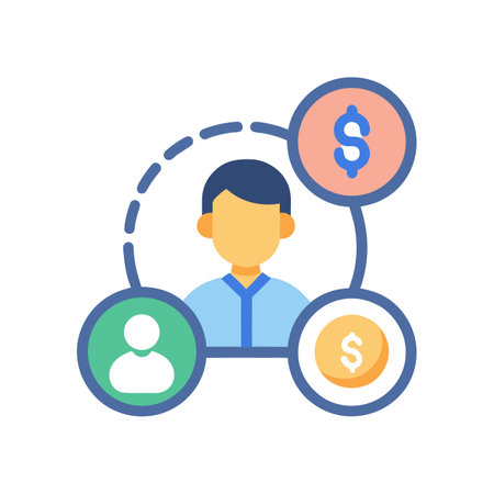 Financial networking illustration with a person, money, and connections concept for stock use.のイラスト素材