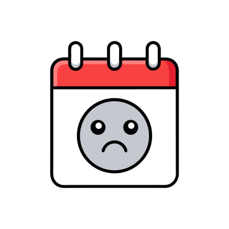 Sad Calendar Icon with Downcast Expression for Reminders and Schedulesのイラスト素材
