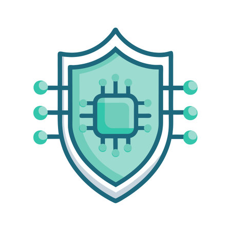 Data protection shield icon with chip for cyber security, isolated on white backgroundのイラスト素材