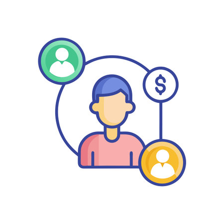 Conceptual illustration of human connection, networking, and financial exchange in a modern flat style.のイラスト素材
