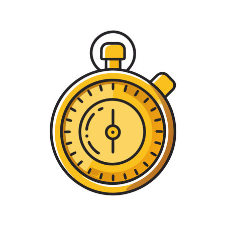 Illustration of a Yellow Analog Stopwatch with Black Outline on a White Backgroundのイラスト素材