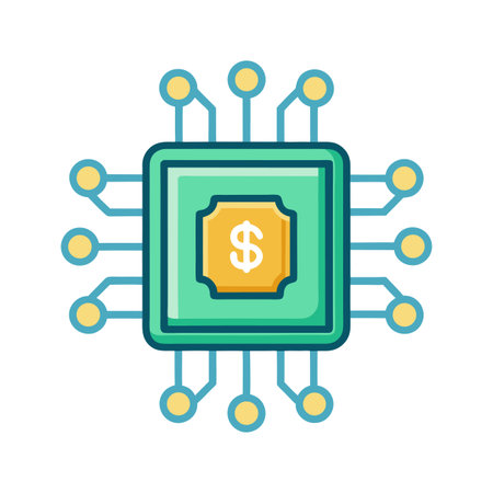 Digital Finance Icon: Illustrating Cryptocurrency and Online Banking with a stylized microchipのイラスト素材