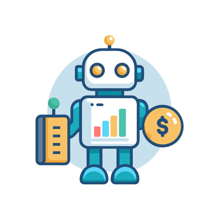 Robot holding data device and dollar coin to illustrate financial automation in flat styleのイラスト素材