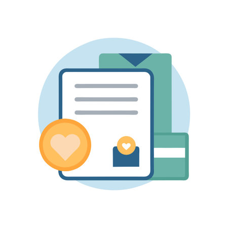 Document with Heart Icon: Flat Style Illustration for Healthcare or Charity Conceptsのイラスト素材