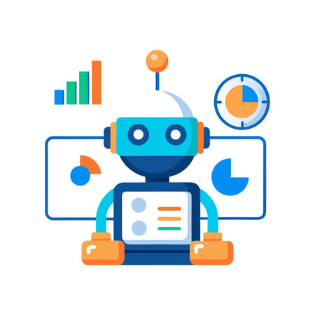 Flat Design Robot with Data Analysis Elements for Business Intelligence Applicationsのイラスト素材