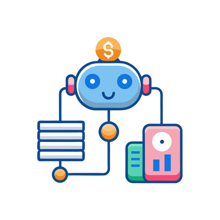 Cartoon Style Robot Managing Data Flow and Financial Informationのイラスト素材