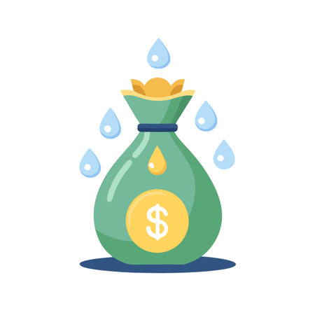 Money Bag With Water Drops: Concept of Financial Leakage and Loss of Fundsのイラスト素材