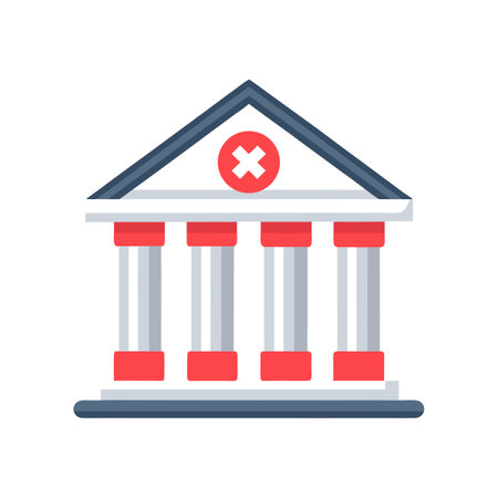 Hospital Building Icon: Flat Illustration of Healthcare Facility with Columns and Medical Symbolのイラスト素材